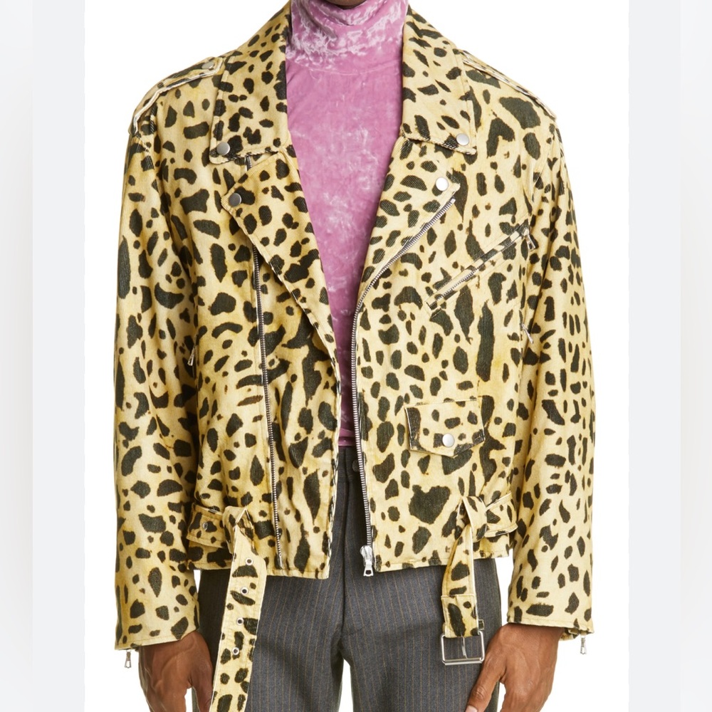 DRIES VAN NOTEN Leopard Print Corduroy Moto Jacket